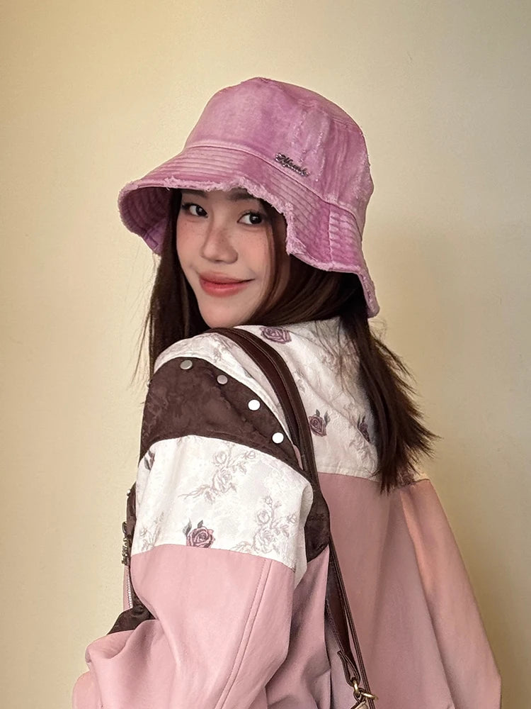 Vintage Denim Raw-Edge Sun Visor Fisherman Hat for Women