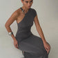 Women One‑Shoulder Metal Ring Decor Sexy Maxi Dress Sleeveless Bodycon Evening Gown Wedding Guest Party Long Dress