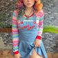 Women Devil Halloween Cosplay Costume Long Sleeve Striped Crop Tops and Suspender Mini Skirt Festival Party Outfits