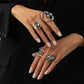 7 Styles Goth Crystal Open Ring for Women 2026 New Trend Geometric Adjustable Knuckle Rings New Year Party Jewelry Gift
