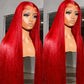 30 40 Inch 200% Hot Red Straight 13x6 13x4 HD Lace Frontal Human Hair Wig For Women