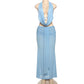 Blue Mesh See-through 2 Pieces Set for Woman Open Back Halter Top and Long Skirt Elegant Summer Outfit