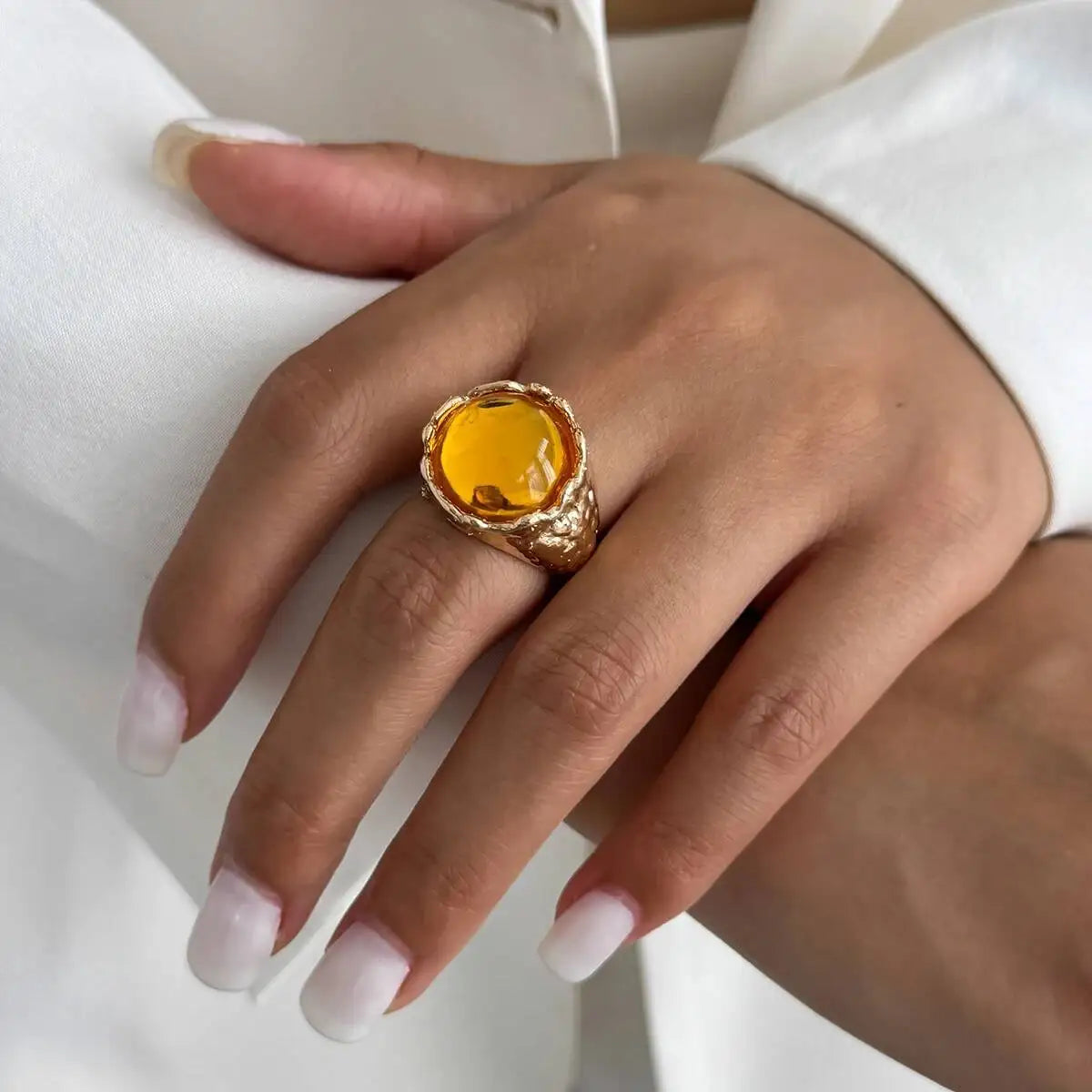 Vintage Irregular Acrylic Rhinestone Metal Rings Trendy Geometric Aesthetic Women's Finger Jewelry Gift