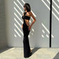 Hollow Halter Backless Split Long Dresses for Woman Party Night Club Outfits Sexy Little Black Dress