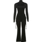 2024 Fall Trend Women 2 Piece Set Tracksuit Casual Tight Full Sleeve T-Shirts+Flare Pants Matching Streetwear Outfits