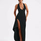 Deep V Neck Thigh High Split Maxi Dress Women Halter Sleeveless Backless Bodycon Club Party Sexy Long Dress New