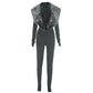 Furry Deep V-Neck Jumpsuits Woman Hipster Patchwork Trend Sexy Stretch Fitness Club Activity Luxury Midnight Overalls