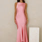 Elegant Satin Backless Sexy Maxi Dress Women Fashion Sleeveless Backless Pleated Bodycon Club Party Long Dresses
