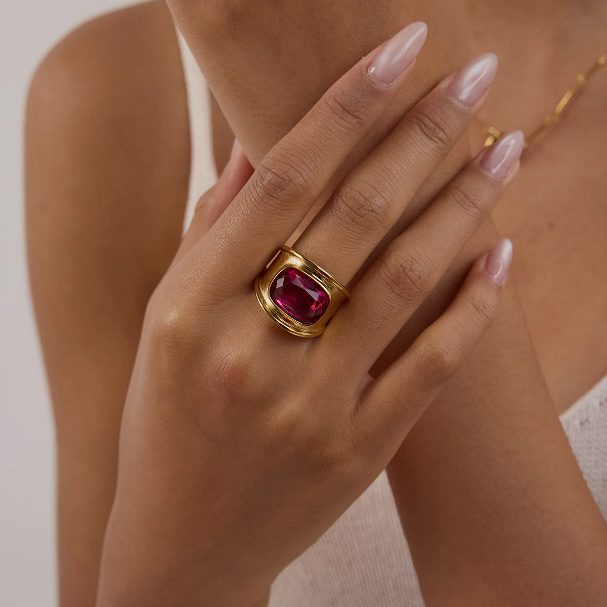 18K Gold Plated Stainless Steel Geometric Fashion Ring Waterproof Anti Allergic colorfast Fashion Jewelry Unisex 2024
