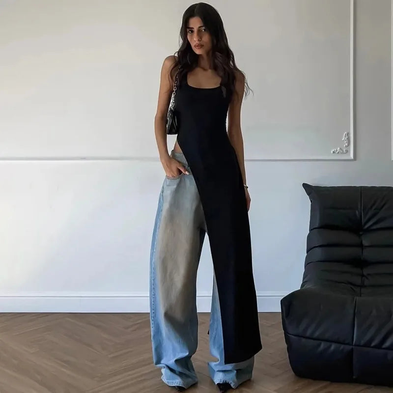 Sexy Sleeveless High Split Long Dresses Street Fashion Asymmetrical Summer Dress Women Red Black Vestidos