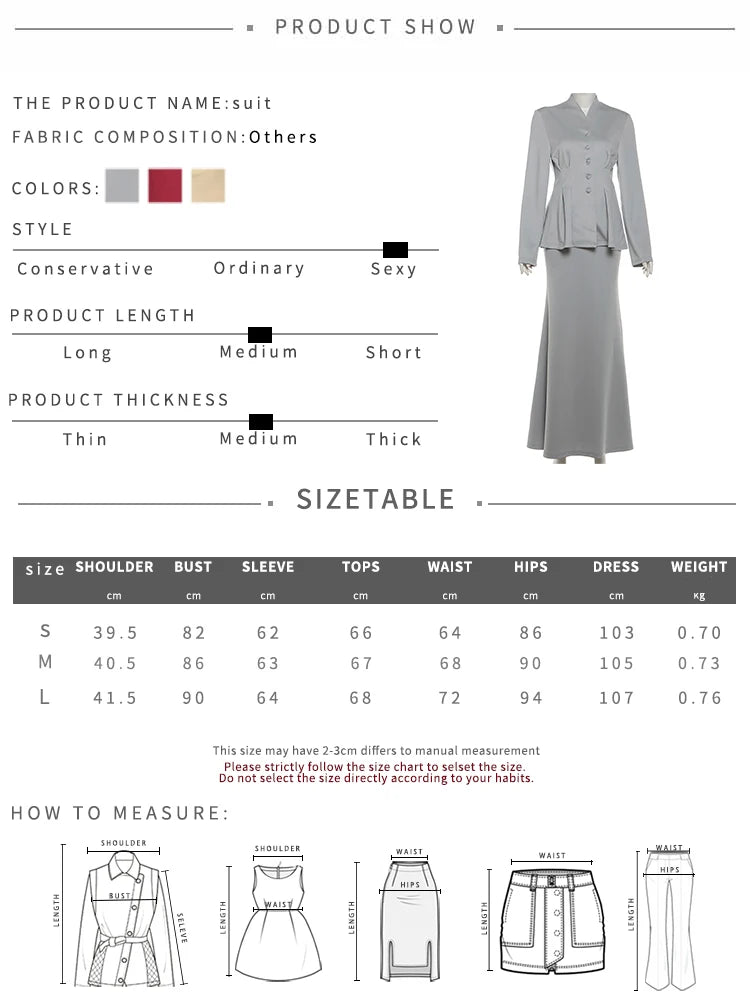 Office 2-Piece Set Women v-Neck Single-Breasted Full Sleeve Folds Hem Coats+Fishtail Skirts Elegant Simple Chic Suits