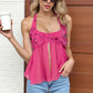 Women Sequin Chiffon Halter Top Fashion Mesh Splicing Sleeveless Backless Split Slim Fit Tops Lady Summer Beach Top