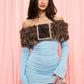 Leopard Furry Patchwork Mini Dress Woman Fake Diamonds Decoration Slash Neck Full Sleeve Backless Fashion Bodycon