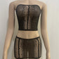 Sexy Summer Women 2 Piece Set Pearl Hollow See Through Midnight Coquette Strapless Tops+Skirts Matching Clubwear