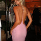 Shiny Sequins Long Dress Woman Low-Neck Backless Sleeveless High Waist Robe Summer Vacation Elegant Style Vestidos