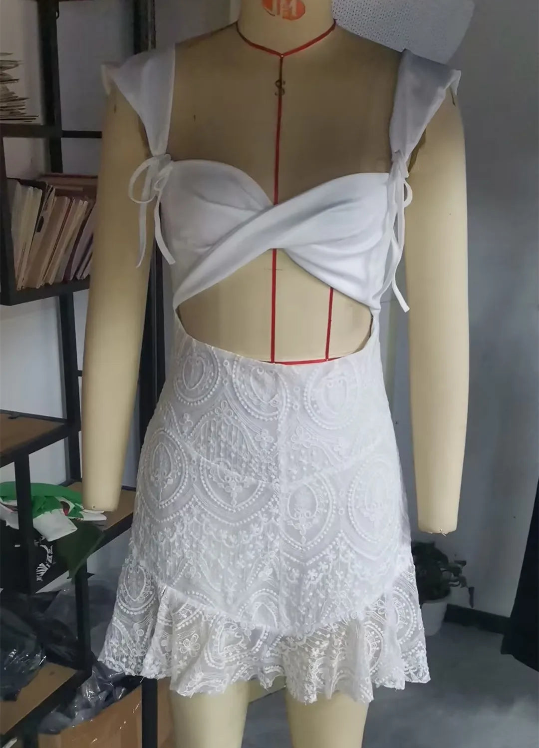 Lace Hollow Out Bandage Sexy Mini Dress For Women Robe Spaghetti Strap Backless Bodycon Sexy Party Club Print Dress