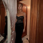 Long Sleeve Backless Corset Maxi Dress 2 Piece Set Black Lace Velvet Luxury Evening Gown Dresses