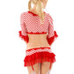 Women's Striped Candy Girl Christmas Cosplay Costume 3 4 Sleeve Lace Bow Crop Top Ruffle Mini Skirt Party Fancy Dress