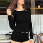 Casual Ribbed Knitted 2 Piece Set Long Sleeve Cardigan Top Shorts Brunch Outfits 2026 New in Matching Sets