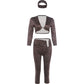 Sexy Fashion 3 Piece Set Woman Polka Dot Print Headscarf+Low-Neck Full Sleeve Tops+Metal Buckle Crop Pants Streetwear