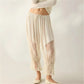 Boho Vintage Sheer Lace Harem Pants Elastic Waist Drawstring Floral Embroidery Cropped Loose Casual Pants Streetwear