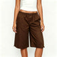 Women's Knee Length Cargo Shorts Elastic Drawstring Waist Loose Fit Bermuda Capris with Pockets Casual Streetwear Summer