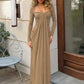 Women Halter Neck Backless Sexy Maxi Dress Long Sleeve Draped Pleated Elegant Wedding Guest Evening Party Long Dress