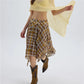 Low Waist Plaid Asymmetrical Hanky Hem Skirt Women Lightweight Flowy Chiffon Midi Skirt Retro Check Streetwear Skirt