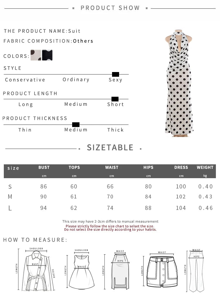 Elegant Polka Dot Print 2 Piece Set Women Sexy Halter Backless Swing Collar Bandages Tank Top+Skirt Chic Party Suits
