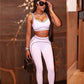 Casual Sporty 2 Piece Set Women Tracksuit Patchwork Stretch Tank Top+Leggings Stripe Matching Street Skinny Outfits