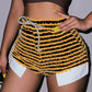 Black and White Striped Knitted Drawstring Slit Booty Shorts Streetwear Baddie Clothes Hot Pants Sexy Clubwear