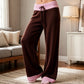 Women Y2K Color Contrast Knit Wide Leg Trousers Drawstring Waist Loose Baggy Knitted Pants Casual Streetwear Long Pants