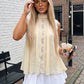 Women Elegant Halter Neck Sleeveless Top Tie Neck Pleated Chiffon Lace Splice Keyhole Front Loose Flowy Party Shirts Top
