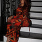 Sexy 2 Piece Set Woman Mesh Patchwork Print o-Neck Full Sleeve Crop Tops+Elastic Waist Skirts Hot Girls Fashion Suits