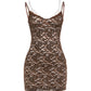 Sexy Sling Dress Woman Lace Patchwork Low-Neck Backless Sleeveless Skinny Peach Hip High Street Fashion Mini Bodycon