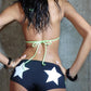 Letter Print 2 Piece Set Women Summer Y2K Beach Style Halter Bandage Bra Tops+Star Shorts Matching Vacation Swimsuit