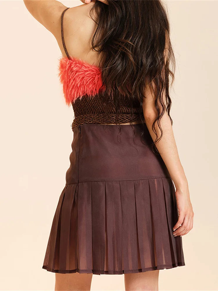 Knit Furry Tank Tops Women Sweet V-Neck Contrast Patchwork Rolled Hem Vacation Midnight Party Club Basic Slim Vest