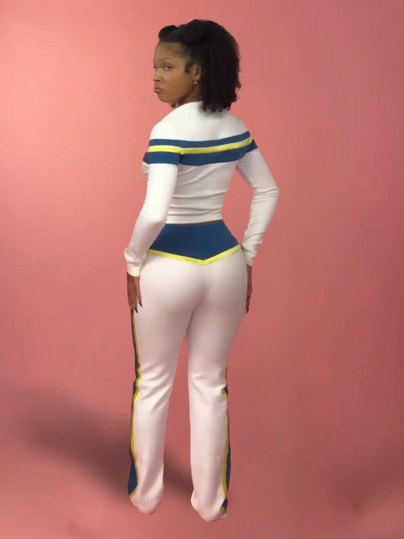 Casual 3 Piece Set Women Patchwork Print Zip Long Sleeve Crop Tops+Bra+Shirring Pants Matching Street Stretch Outfits