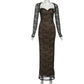 Sexy Black Lace Maxi Dresses Elegant Woman for Party Dress Suits Long Sleeve Cardigan 2 Piece Set