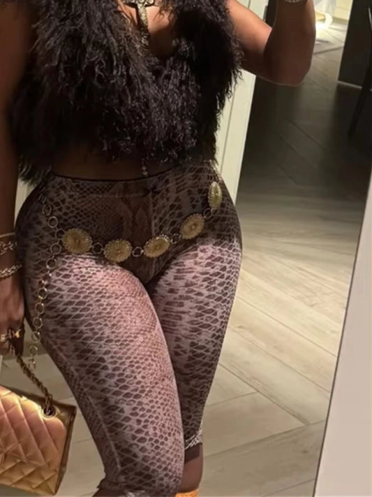 Peach Hip Serpentine Print Shorts Women Street Sexy Wild Style Elastic Waist Skinny Hottie Midnight Club Party Bottom