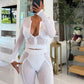 Patchwork Mesh 2-Piece Set Women See Through Zip o-Neck Long Sleeve Crop Tops+Pants Sexy Stretch Matching Autumn Suits