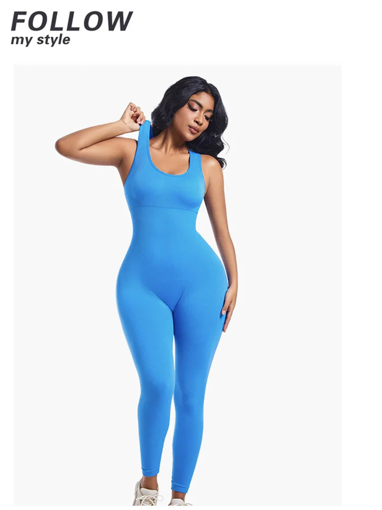 Backless Fitness Jumpsuit Women Sleeveless Skinny Stretch Body-Shaping Sportswear Workout Overalls Slim Streetwear
