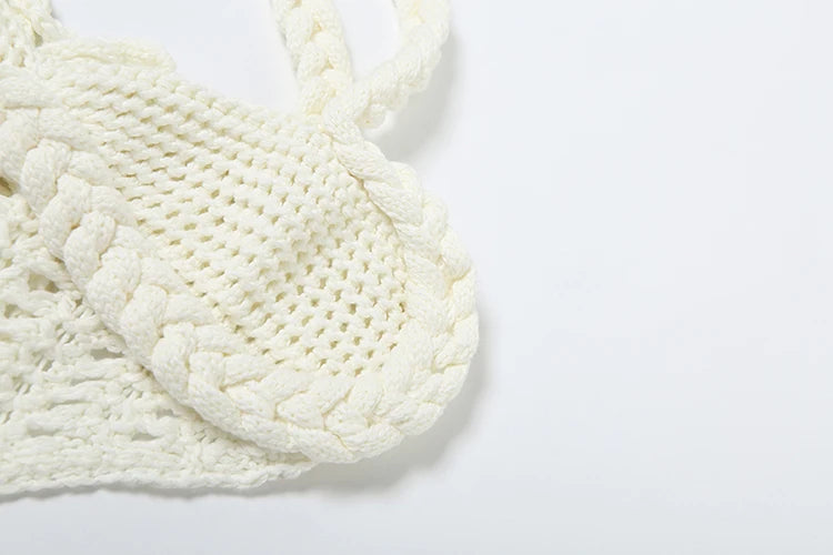 Crochet Shirring 2 Piece Set Women Cross Bandage Backless Irregular Tops+Solid Long Skirts Vacation Beach Style Suits