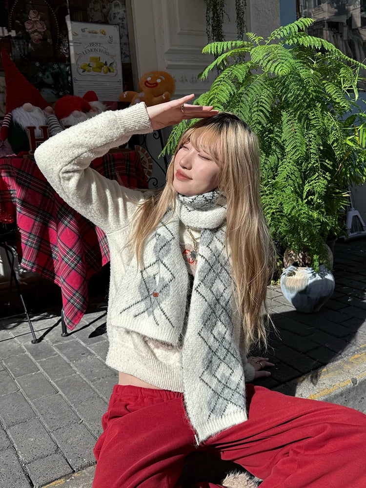 Minimalist Casual Classic Diamond Pattern Scarf For Women