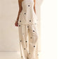Fashion Polka Dot 2 Piece Outfits for Women Double Slit Strapless Tube Top + Baggy Wide Leg Pants Set Summer Streetwear