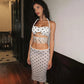 Polka Dot Print White Two Piece Set Woman Twisted Cutout Halter Top and Midi Skirt Elegant Sexy Summer Outfit