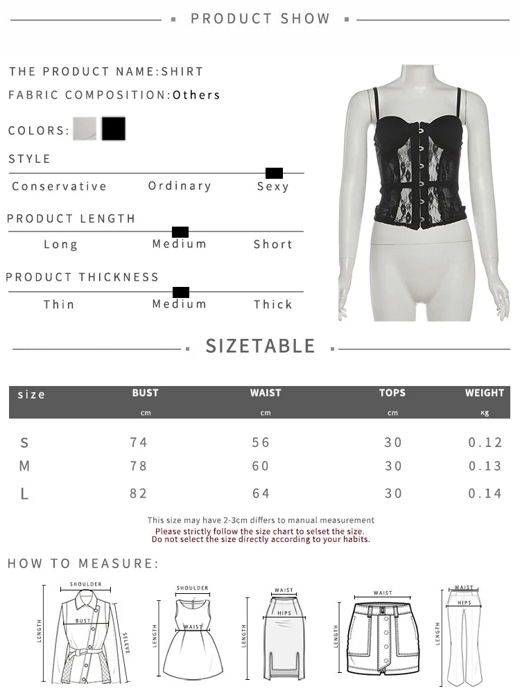 Patchwork Lace Camisole Single Row Buckle Low-Neck See Through Sexy Hottie Street Midnight Fashion Skinny Classic Tops
