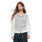 Women's Contrast Patchwork Cardigan with Drawstring Waist, Round Neck Long Sleeve Casual Top for Everyday Wear