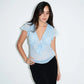 Black Sheer Mesh Blouses and Shirts for Woman Keyhole Bow Tie Flutter Sleeve Top Fashion 2026 Woman