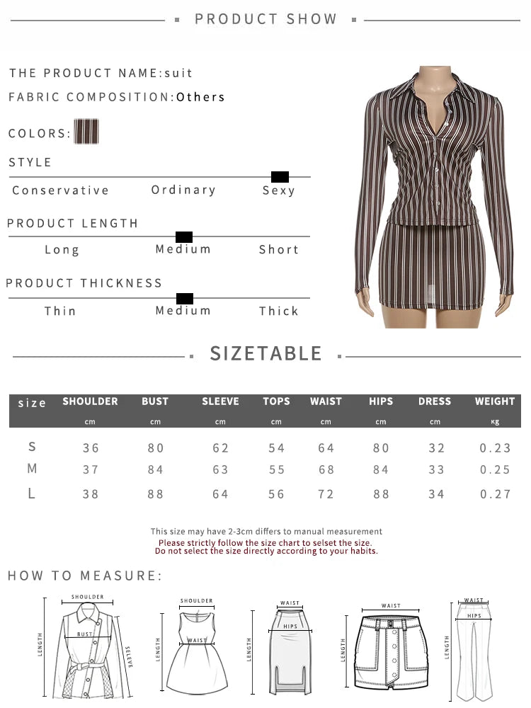 Stripes Print 2-Piece Set Women Tracksuit Crop Blouse+Peach Hip Skirts Matching Streetwear Office Elegant Outfits